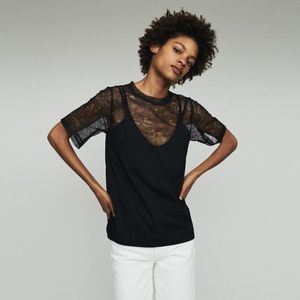 MAJE trompe l’œil black t-shirt lace